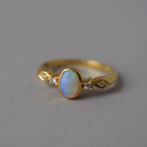 Natural Opal and Diamond 18ct Gold Ring