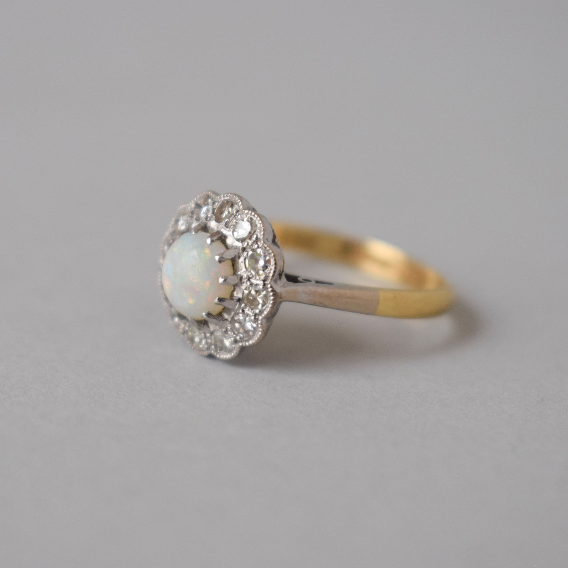 Opal and Diamond Daisy Art Deco 18ct Gold Ring