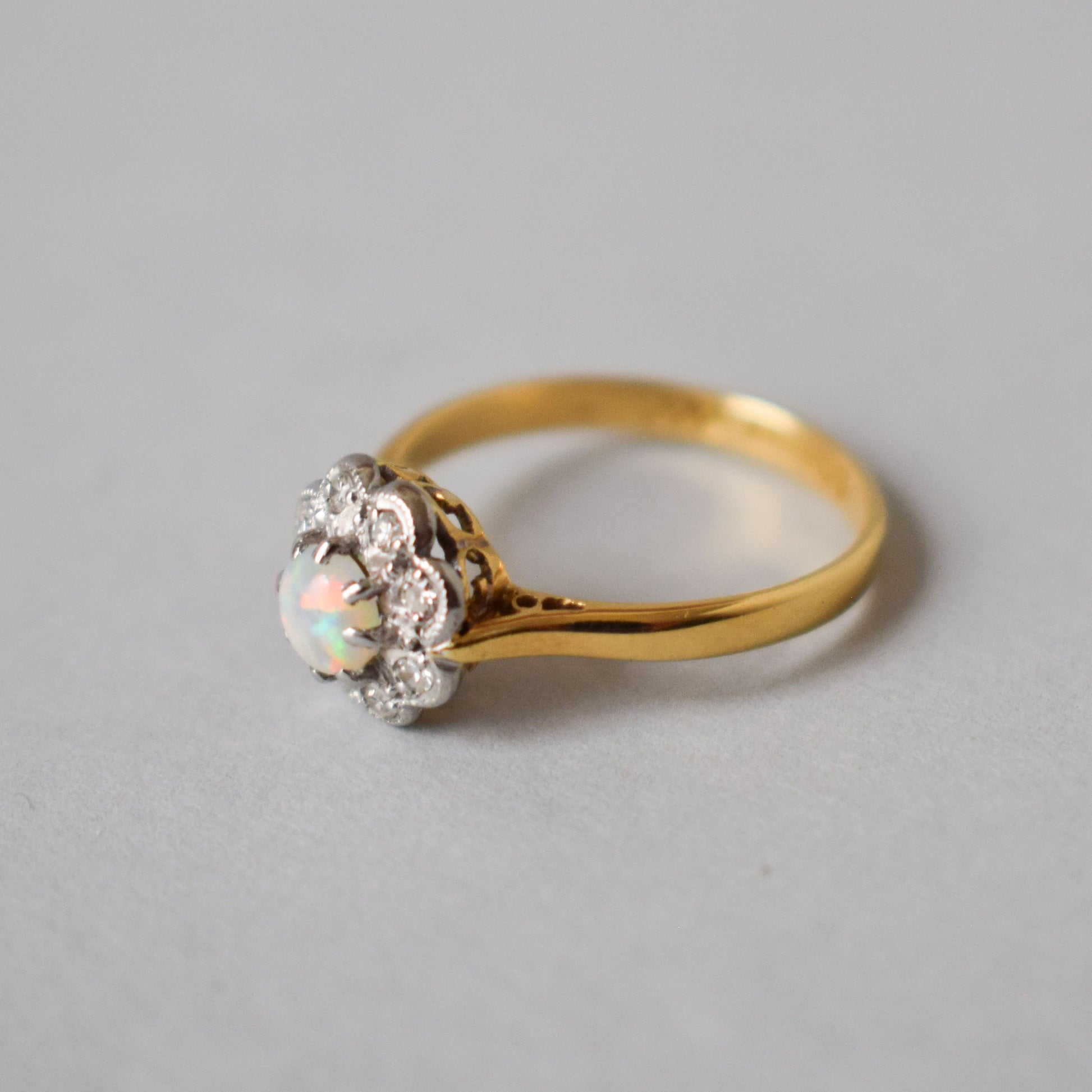 Opal Daisy and Diamond 18ct Gold Ring