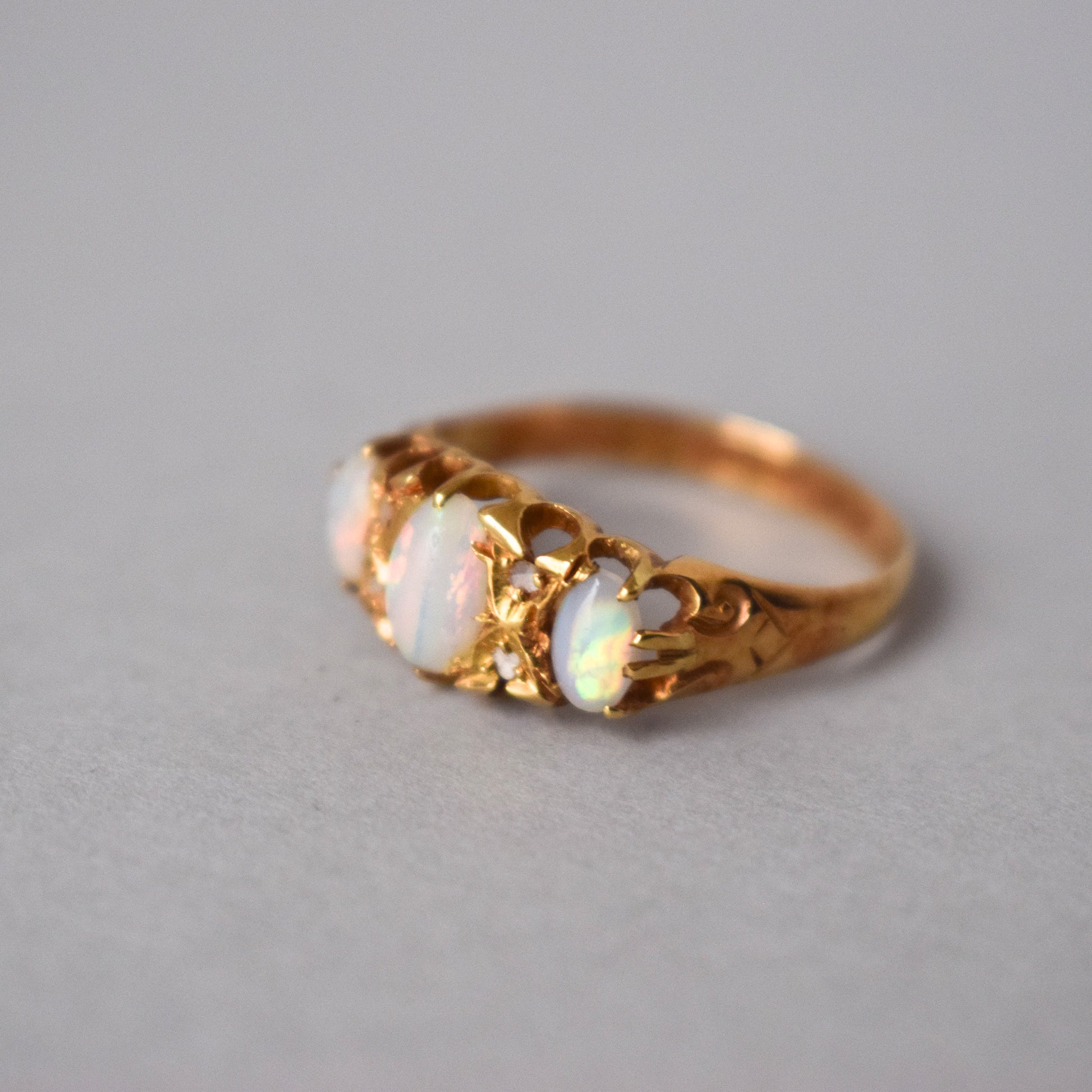 Three Opal and Diamond 18ct Gold Ring